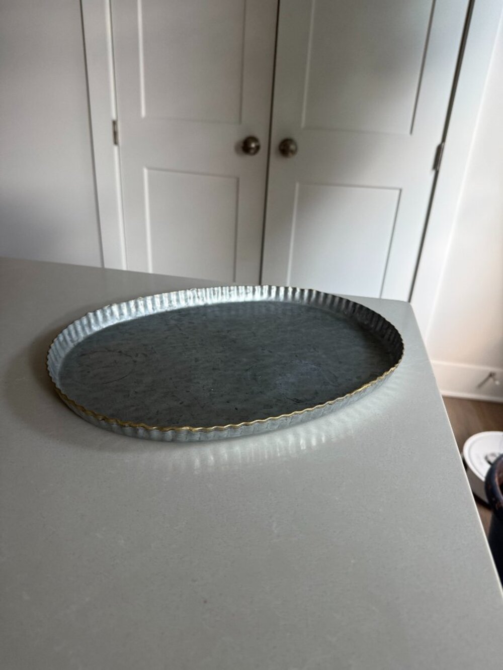 Galvanized Metal Decorative Tray Gold Trim 12.5”